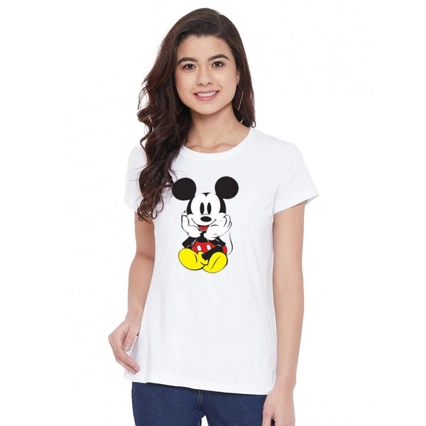 Generic Women's Cotton Blend Mickey Mouse Printed T-Shirt (White)