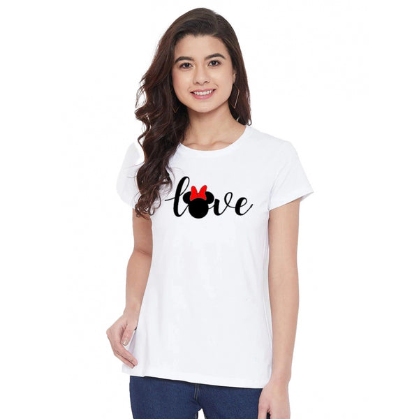 Generic Women's Cotton Blend Love Printed T-Shirt (White)