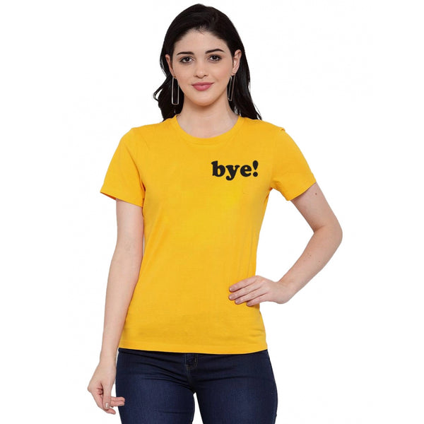 Generic Women's Cotton Blend Bye Printed T-Shirt (Yellow)