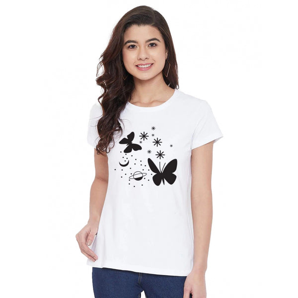 Generic Women's Cotton Blend Butterfly With Star Printed T-Shirt (White)