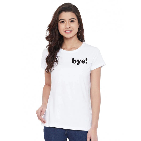 Generic Women's Cotton Blend Bye Printed T-Shirt (White)