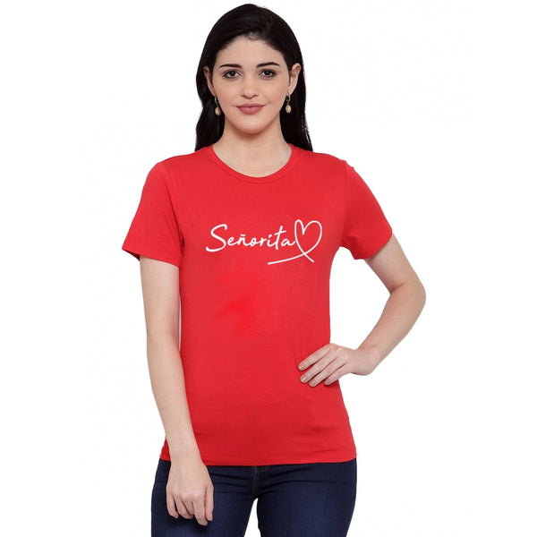 Generic Women's Cotton Blend Senorita Printed T-Shirt (Red)