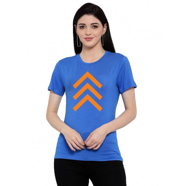 Generic Women's Cotton Blend Up Arrow Print Printed T-Shirt (Blue)