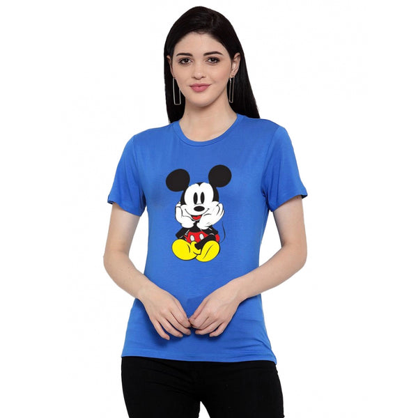 Generic Women's Cotton Blend Mickey Mouse Printed T-Shirt (Blue)