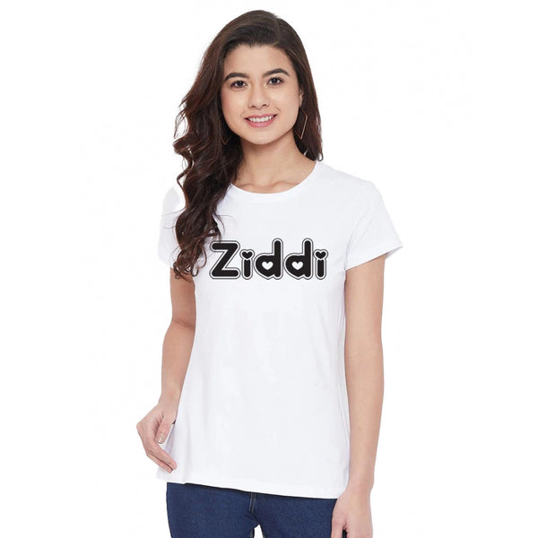 Generic Women's Cotton Blend Ziddi Printed T-Shirt (White)