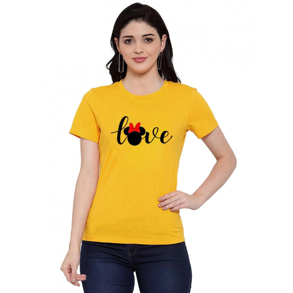 Generic Women's Cotton Blend Love Printed T-Shirt (Yellow)