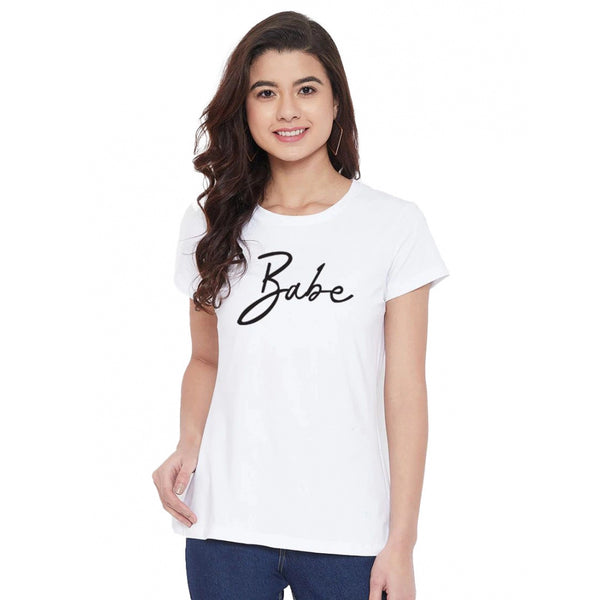 Generic Women's Cotton Blend Babe Printed T-Shirt (White)