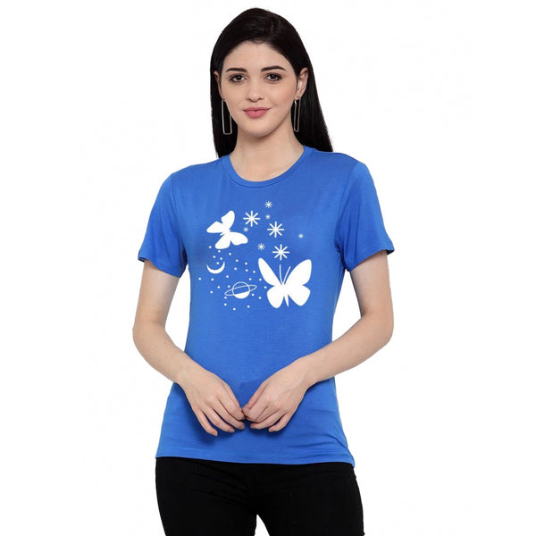 Generic Women's Cotton Blend Butterfly With Star Printed T-Shirt (Blue)