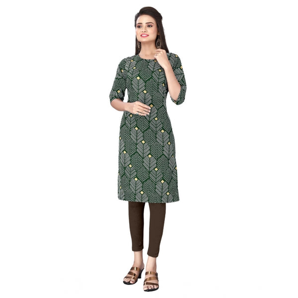 Generic Women's Casual 3/4th Sleeve Printed Polyester Knee Length Straight Kurti (Green)