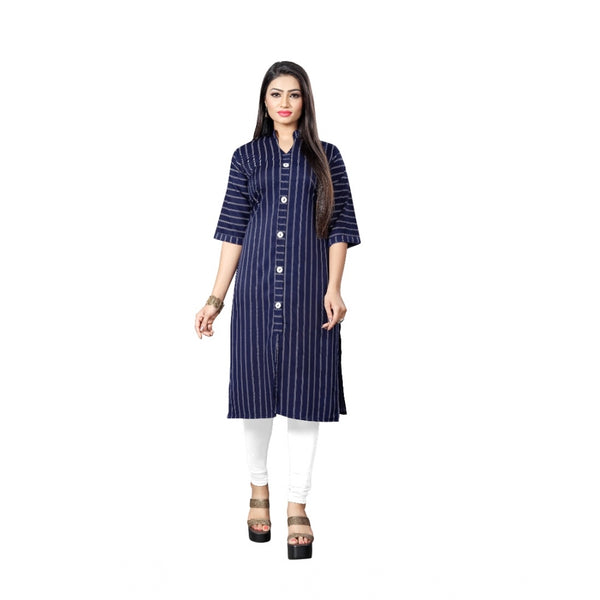 Generic Women's Casual 3/4th Sleeve Floral Printed Crepe Kurti (Navy Blue)