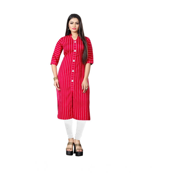 Generic Women's Casual 3/4th Sleeve Floral Printed Crepe Kurti (Red)