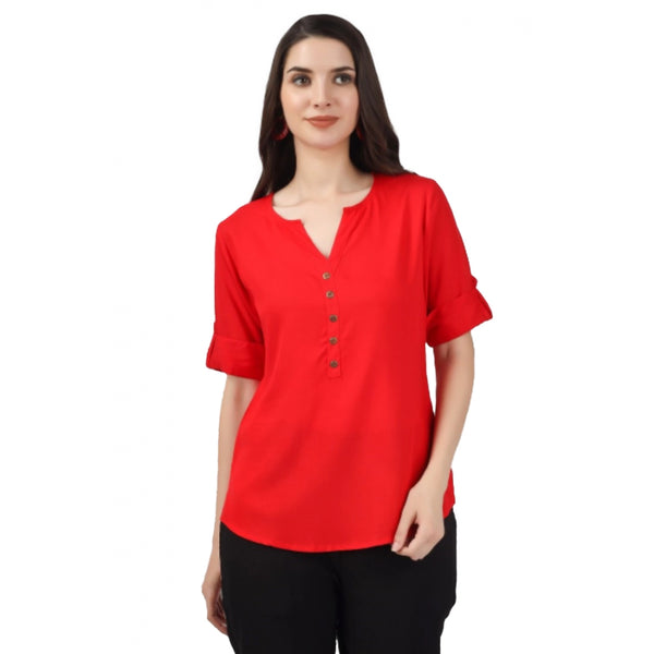Generic Women's Solid Short Length Rayon Tunic Top (Red)